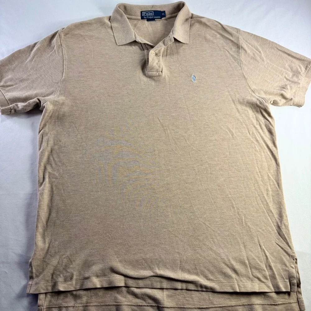 Polo Ralph Lauren Polo Shirt Mens XL Tan Beige Cotton Short Sleeve Pony Logo